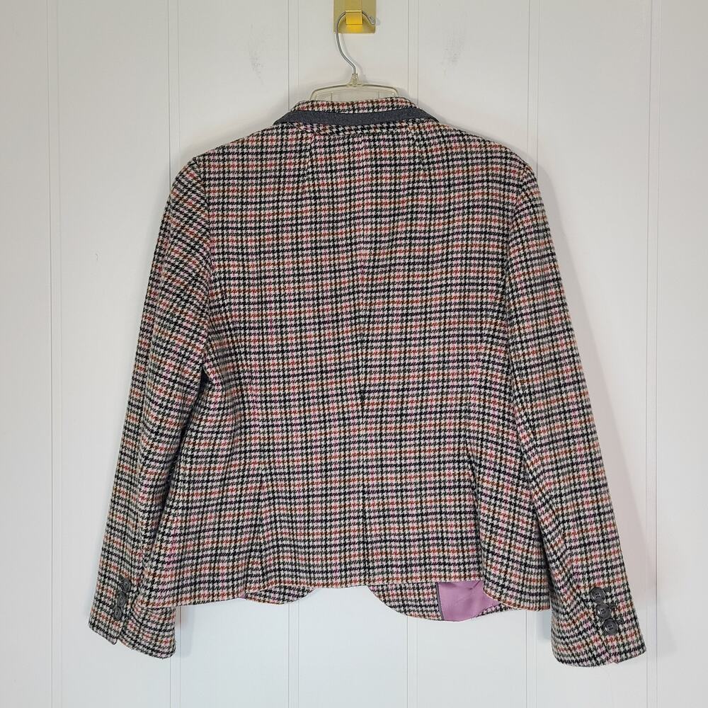 Talbots Beige Houndstooth Owl Print Lined Classic Preppy Blazer Wool 12P - Picture 2 of 14